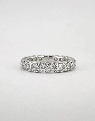DESIGNER 14K WHITE GOLD 1.35CT DIAMOND ETERNITY WEDDING STACKABLE BAND RING SZ 4 (1 of 2)