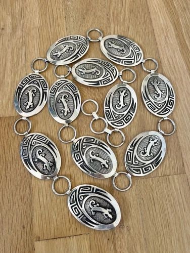 VTG D CHAVEZ & YELLOWHORSE NAVAJO STERLING SILVER LIZARD LINK CONCHO BELT 272.6G (1 of 2)