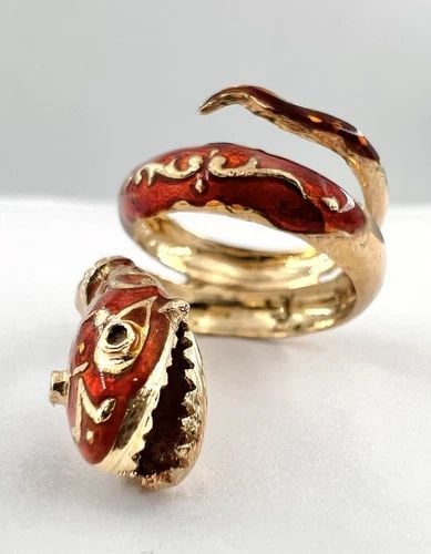 VINTAGE DESIGNER 14K YELLOW GOLD ENAMEL COILED SNAKE SERPENT WRAPPED RING (1 of 2)