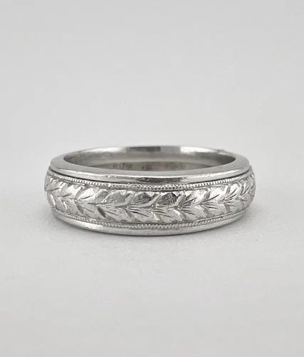 JACK KELEGE .900 PLATINUM ENGRAVED WHEAT 5.5MM WEDDING BAND MEN'S RING SZ 8 (1 of 2)