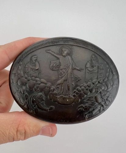RARE 18TH CENTURY CARVED RELIQUARY PAPEROLLE RELIGIOUS RELIC FRENCH TRAVEL BOX (1 of 2)