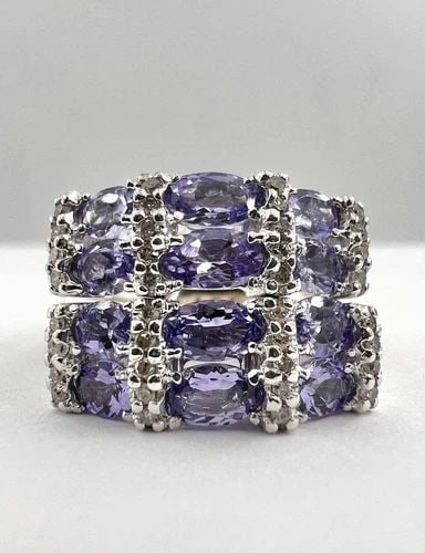DESIGNER FINE 14K WHITE GOLD 2.50CT TANZANITE & DIAMOND DOUBLE WIDE RING (1 of 2)