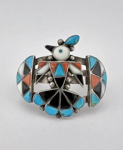 EARLY FRANK VACIT ATTRIBUTED ZUNI STERLING SILVER THUNDERBIRD CUFF BRACELET (1 of 2)