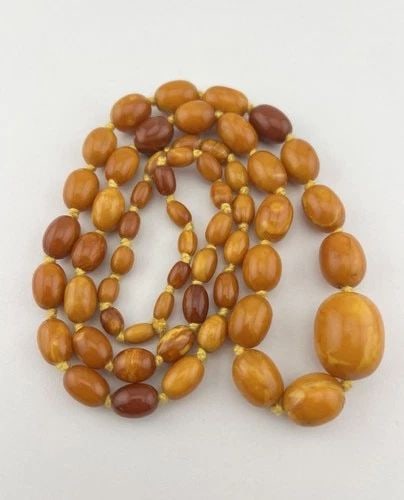 41.6G - ANTIQUE BUTTERSCOTCH EGG YOLK BALTIC AMBER SWIRL ROUND BEAD NECKLACE 32" (1 of 2)