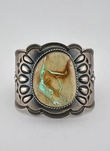 MICHAEL THOMPSON NAVAJO STERLING ROYSTON BOULDER TURQUOISE CUFF BRACELET 99.5G (1 of 2)