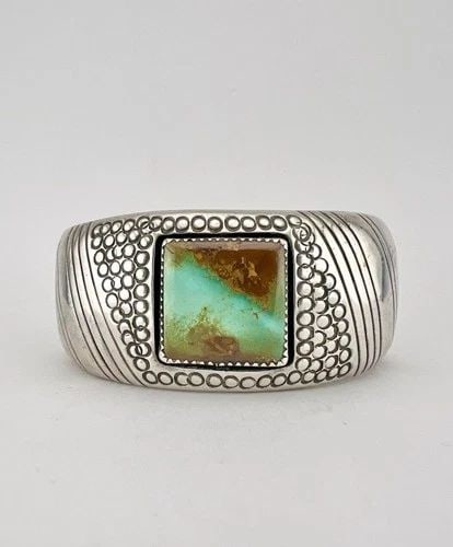 ORVILLE TSINNIE NAVAJO NEW MEXICO ROYSTON TURQUOISE STAMED CUFF BRACELET 70.5G (1 of 2)