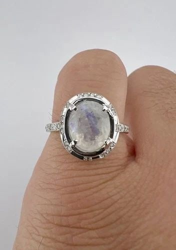 DESIGNER 14K WHITE GOLD NATURA 3.00CT MOONSTONE & DIAMOND HALO RING (1 of 2)