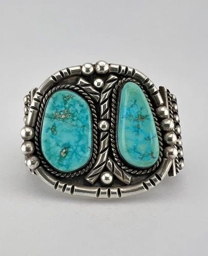 MASSIVE VINTAGE NAVAJO STERLING SILVER BLUE GEM TURQUOISE CUFF BRACELET - 110G (1 of 2)