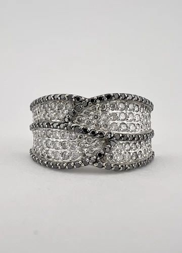 DESIGNER EFFY 14K WHITE GOLD BLACK & WHITE DIAMOND CROSS OVER STATEMENT RING (1 of 2)