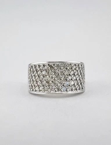 DESIGNER 14K WHITE GOLD PAVÉ SET .70TCW DIAMOND HALF ETERNITY WIDE BAND RING: DESIGNER 14K WHITE GOLD PAVÉ SET .70TCW DIAMOND HALF ETERNITY WIDE BAND RING Designer 14k Yellow Gold .60ct Diamond Stacking Wedding Half Eternity Band Ring Ring Size: 6.75 - Can Be Resized Metal: 14