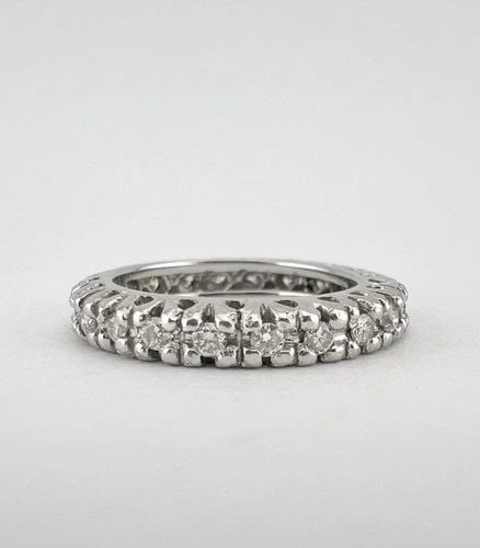 ANTIQUE PLATINUM .55CT DIAMOND ETERNITY WEDDING STACKABLE BAND RING SZ 5.25 (1 of 2)
