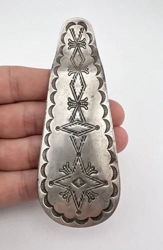 RARE EARLY OLD FRED HARVEY ERA NAVAJO COIN SILVER DETAILED STAMPED SHOEHORN 4.5" (1 of 2)