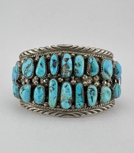 VTG NAVAJO STERLING SILVER SLEEPING BEAUTY TURQUOISE STAMPED CUFF BRACELET 94G (1 of 2)