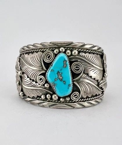 VTG NAVAJO STERLING SILVER SLEEPING BEAUTY TURQUOISE STAMPED CUFF BRACELET 101G: MASSIVE Vtg Navajo Sterling Silver Sleeping Beauty Turquoise Stamped Cuff Bracelet 101g Cuff is 5 3/4" tip to Tip and has a 1 1/4" Wide Adjustable Gap Cuff Is 1 3/4" Wide In the Center Weight is 101.0