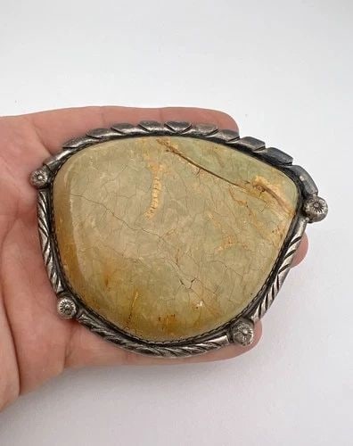 HUGE VTG NAVAJO STERLING SILVER ROYSTON TURQUOISE SLAB BELT BUCKLE 104G - 3 7/8" (1 of 2)