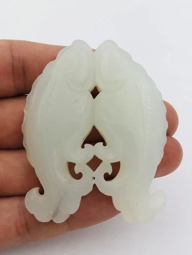 OLD CHINESE CARVED MUTTON FAT WHITE CELADON NEPHRITE JADE FISH PLAQUE PENDANT: OLD CHINESE CARVED MUTTON FAT WHITE CELADON NEPHRITE JADE FISH PLAQUE PENDANT Old Chinese Carved Mutton Fat White Celadon Nephrite Jade Fish Plaque Pendant Size: 64mm Tall By 48mm Wide & 12mm Thick We