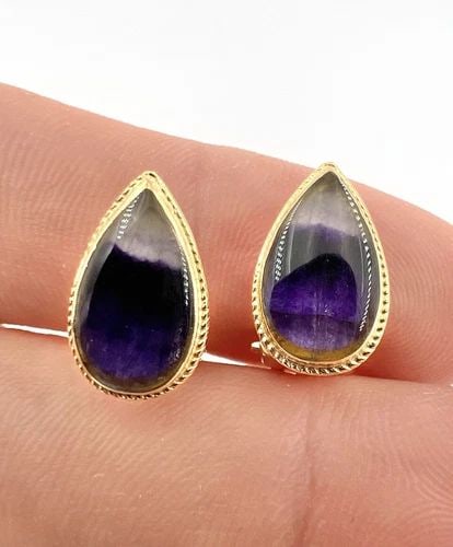 ANTIQUE SWEDEN SCANDINAVIAN 18K YELLOW GOLD PEAR SHAPED AMETHYST CLIP EARRINGS (1 of 2)