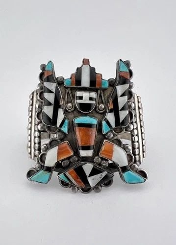 VTG ROBERT ULIBARRI NAVAJO / DINÉ MULTI GEMSTONE FLUSH KNIFEWING CUFF BRACELET (1 of 2)