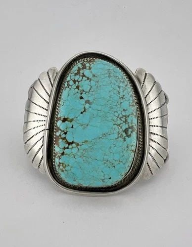 VTG NAVAJO STERLING SILVER NATURAL SPIDERWEB #8 TURQUOISE CUFF BRACELET 77.7G (1 of 2)