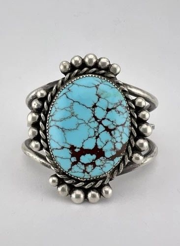 VINTAGE NAVAJO STERLING SILVER NATURAL SPIDERWEB #8 TURQUOISE CUFF BRACELET 88G (1 of 2)
