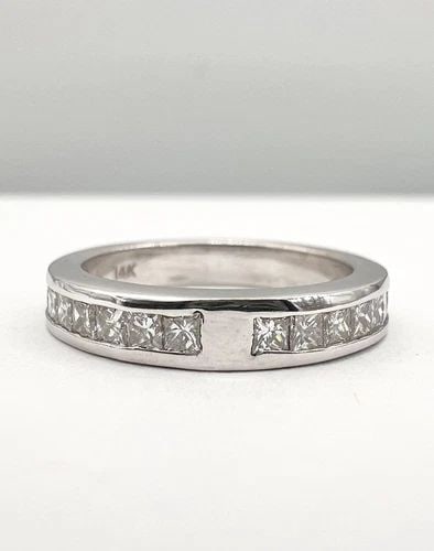 14K WHITE GOLD PRINCESS CUT 1.10CT APPROX DIAMOND HALF ETERNITY BAND RING (1 of 2)