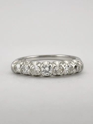 ANTIQUE ART DECO .900 PLATINUM 7 STONE DIAMOND WEDDING BAND RING: ANTIQUE ART DECO .900 PLATINUM 7 STONE DIAMOND WEDDING BAND RING Antique Art Deco .900 Platinum 7 Stone Diamond Wedding Band Ring Size: 5.5 - Can Be Resized Metal: .900 Platinum - Test Positive - Hall