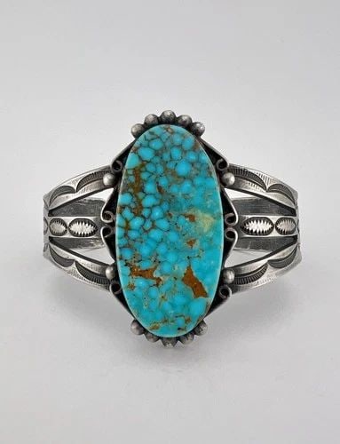 VTG NAVAJO STERLING SILVER SPIDERWEB BIRDSEYE KINGMAN TURQUOISE CUFF BRACELET (1 of 2)