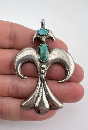OLD 1930S NAVAJO INGOT COIN SILVER CAST TURQUOISE THUNDERBIRD PIN BROOCH PENDANT: Early 1930's Navajo INGOT Coin Silver Sandcast Turquoise Thunderbird Pin Brooch Pendant Size: Just Under 2 3/4" Tall With bail By Around 1 3/4" Wide Metal: Coin Silver Weight is 28.7 Grams on my scale