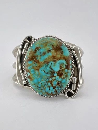 VINTAGE NAVAJO STERLING SILVER ROYSTON TURQUOISE CARINATED CUFF BRACELET 76G (1 of 2)