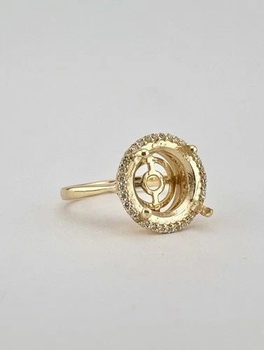 14K YELLOW GOLD SEMI-MOUNT HOLDS 2.5-3CT DIAMOND HALO ENGAGEMENT RING MOUNTING (1 of 2)