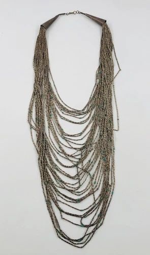 BIG VTG NAVAJO LIQUID STERLING SILVER & BLUE TURQUOISE 40 STRAND NECKLACE 267.2G: BIG VTG NAVAJO LIQUID STERLING SILVER & BLUE TURQUOISE 40 STRAND NECKLACE 267.2G BIG Vtg Navajo Liquid Sterling Silver & Blue Turquoise 40 Strand Necklace 267.2g Size: 25" Long Tip To Tip & Has A 21" 