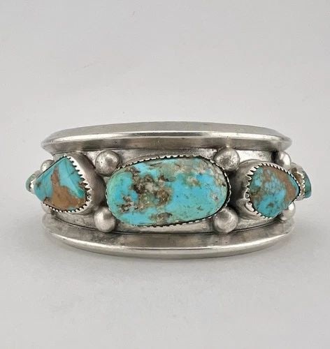 EARLY OLD NAVAJO STERLING SILVER ROYSTON TURQUOISE CARINATED CUFF BRACELET 72.6G (1 of 2)