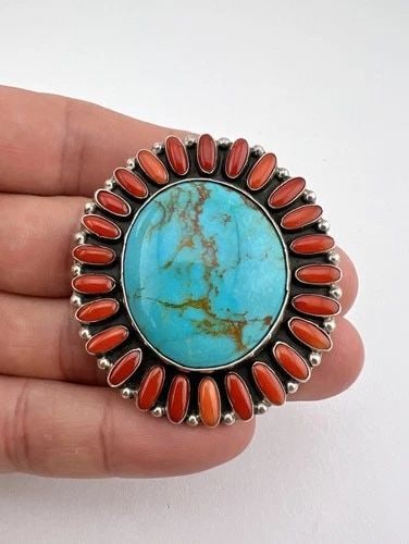 FEDERICO JIMENEZ STERLING SILVER MEDITERRANEAN CORAL & TURQUOISE CLUSTER PENDANT: FEDERICO JIMENEZ STERLING SILVER MEDITERRANEAN CORAL & TURQUOISE CLUSTER PENDANT Vtg FEDERICO JIMENEZ Sterling Silver MEDITERRANEAN CORAL & TURQUOISE Cluster Pendant Size: 2" Tall by 1 3/4" Wide Weigh