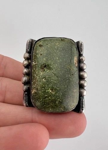 HUGE 42G OLD NAVAJO COIN SILVER DARK GREEN CERRILLIOS TURQUOISE MEN'S RING: HUGE 42G OLD NAVAJO COIN SILVER DARK GREEN CERRILLIOS TURQUOISE MEN'S RING HUGE 42g OLD NAVAJO COIN SILVER DARK GREEN CERRILLIOS TURQUOISE MEN'S RING Ring Size: 11.75 - Can Be Re Sized Weight is 42.0 