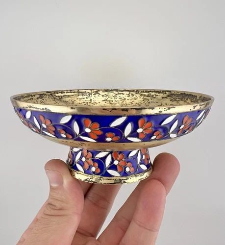 EARLY 19TH CENTURY SOVIET RUSSIAN GILT 916 SILVER ENAMEL BOWL W/ PEDESTAL 145.2G (1 of 2)
