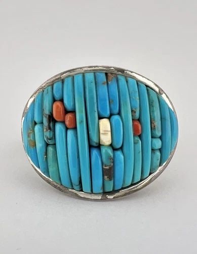 VINTAGE PETE SIERRA NAVAJO STERLING SILVER TURQUOISE CORN ROW BANGLE BRACELET (1 of 2)