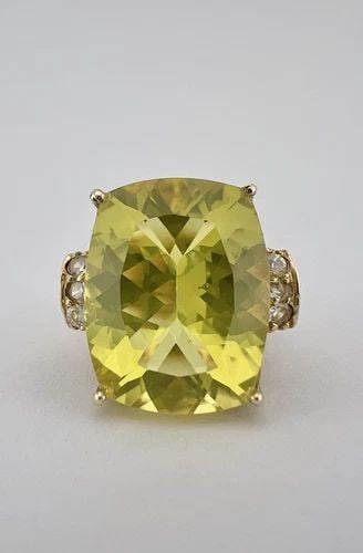 DESIGNER 10K YELLOW GOLD FANCY CUT LARGE GREEN PERIDOT FILIGREE RING 7.1G (1 of 2)
