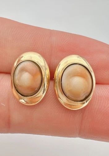 ANTIQUE 18K YELLOW GOLD ABALONE SHELL STUD POST EARRINGS (1 of 2)