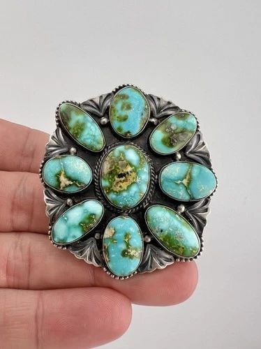 HUGE SHEILA TSO NAVAJO STERLING SILVER SONORAN GOLD TURQUOISE CLUSTER RING 32.8G (1 of 2)