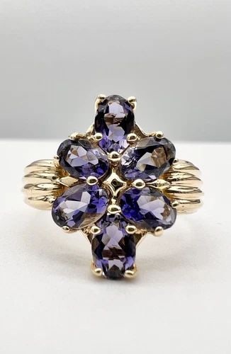 DESIGNER 14K YELLOW GOLD & NATURAL 2.50CT PURPLE TANZANITE FLOWER COCKTAIL RING (1 of 2)