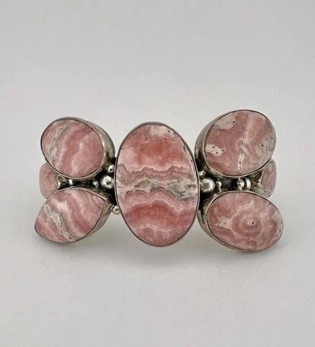 CHIMNEY BUTTE NAVAJO STERLING SILVER RHODOCHROSITE BUTTERFLY CUFF BRACELET 119G (1 of 2)