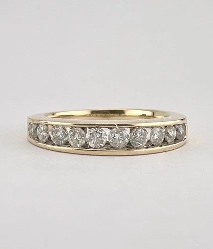 DESIGNER 14K YELLOW GOLD .60CT DIAMOND STACKING WEDDING HALF ETERNITY BAND RING (1 of 2)
