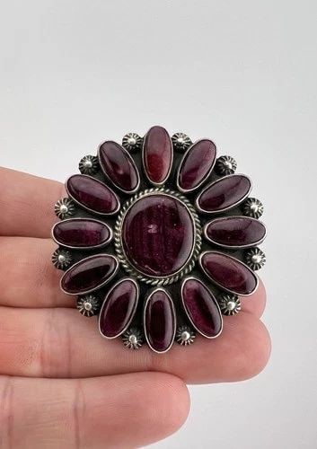 HUGE TYLER BROWN NAVAJO STERLING SILVER PURPLE SPINY OYSTER SHELL CLUSTER RING (1 of 2)