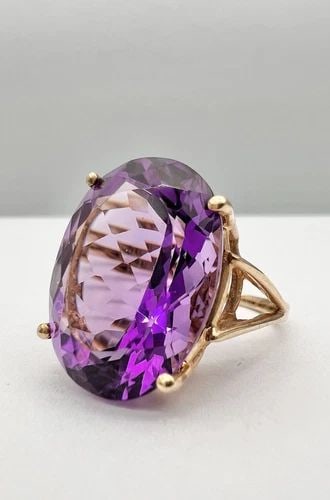 DESIGNER 10K YELLOW GOLD & 16.00CT OVAL AMETHYST PRONG SET RING (1 of 2)