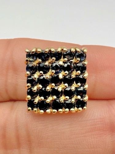 DESIGNER 14K YELLOW GOLD NATURAL 1.25CT BLUE SAPPHIRE SQUARE SLIDE PENDANT (1 of 2)