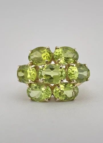 DESIGNER 10K YELLOW GOLD PERIDOT CLUSTER FLORAL WOMEN'S RING (1 of 2)