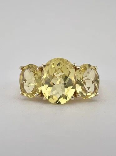 DESIGNER 14K YELLOW GOLD NATURAL OVAL LEMON CITRINE 3 STONE BAND RING (1 of 2)