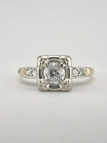 ANTIQUE ART DECO 14K YELLOW GOLD .30CT DIAMOND ENGAGEMENT WEDDING RING (1 of 2)