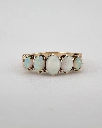 ANTIQUE EUROPEAN VICTORIAN 9K ROSE GOLD FIRE OPAL CLAW SET 5 STONE RING (1 of 2)