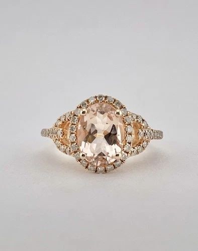 DESIGNER 14K ROSE GOLD OVAL LIGHT PINK MORGANITE & DIAMOND HALO WOMEN'S RING (1 of 2)